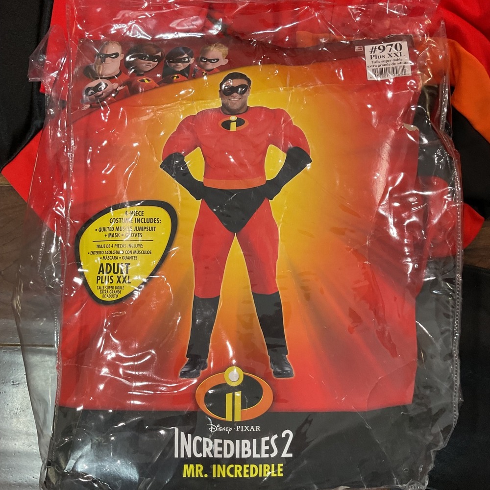 Disney Pixar Incredibles 2 Mr. Incredible Muscle Costume Set Mens Plus XXL 4pc